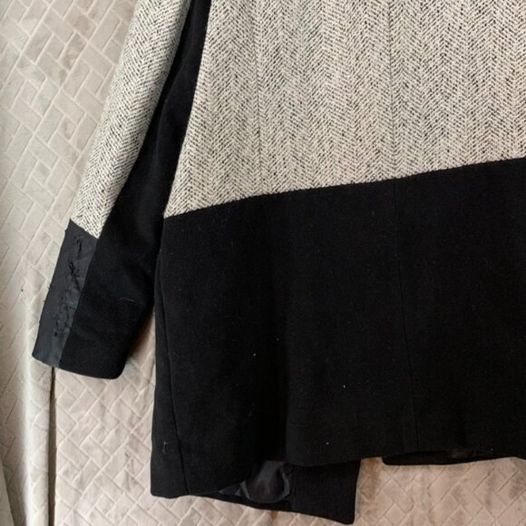 Atmosphere Womens 12 Pea Coat Black White Woolen Mid Length Faux Leather Sleeves - Picture 16 of 16